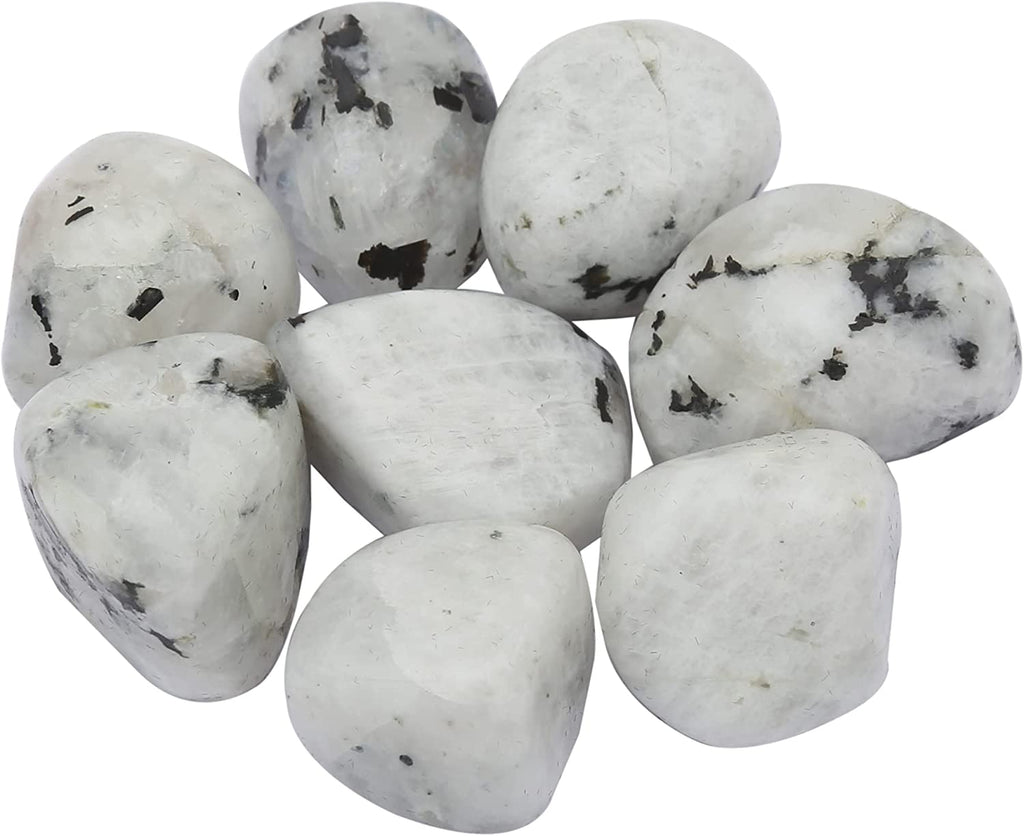 Healing Crystals Rainbow Moonstone Tumbled Stones- Healing Stones and Crystals for Beginners- 8 Piece Real Crystals and Healing Stones - Tumbled Crystals for Witchcraft (8, Rainbow Moonstone)