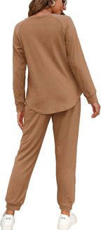 Two Piece Outfits for Women Lounge Sets Button down Sweatshirt Sweatpants Sweatsuits Set with Pockets