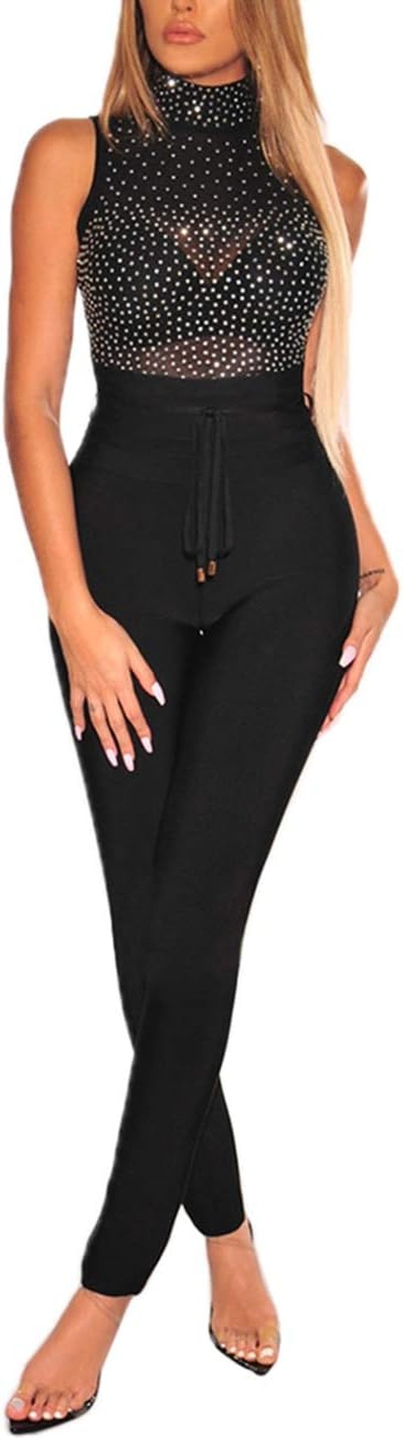 Women Long Sleeves Mesh See through Jumpsuit Bodysuit Top Leotard