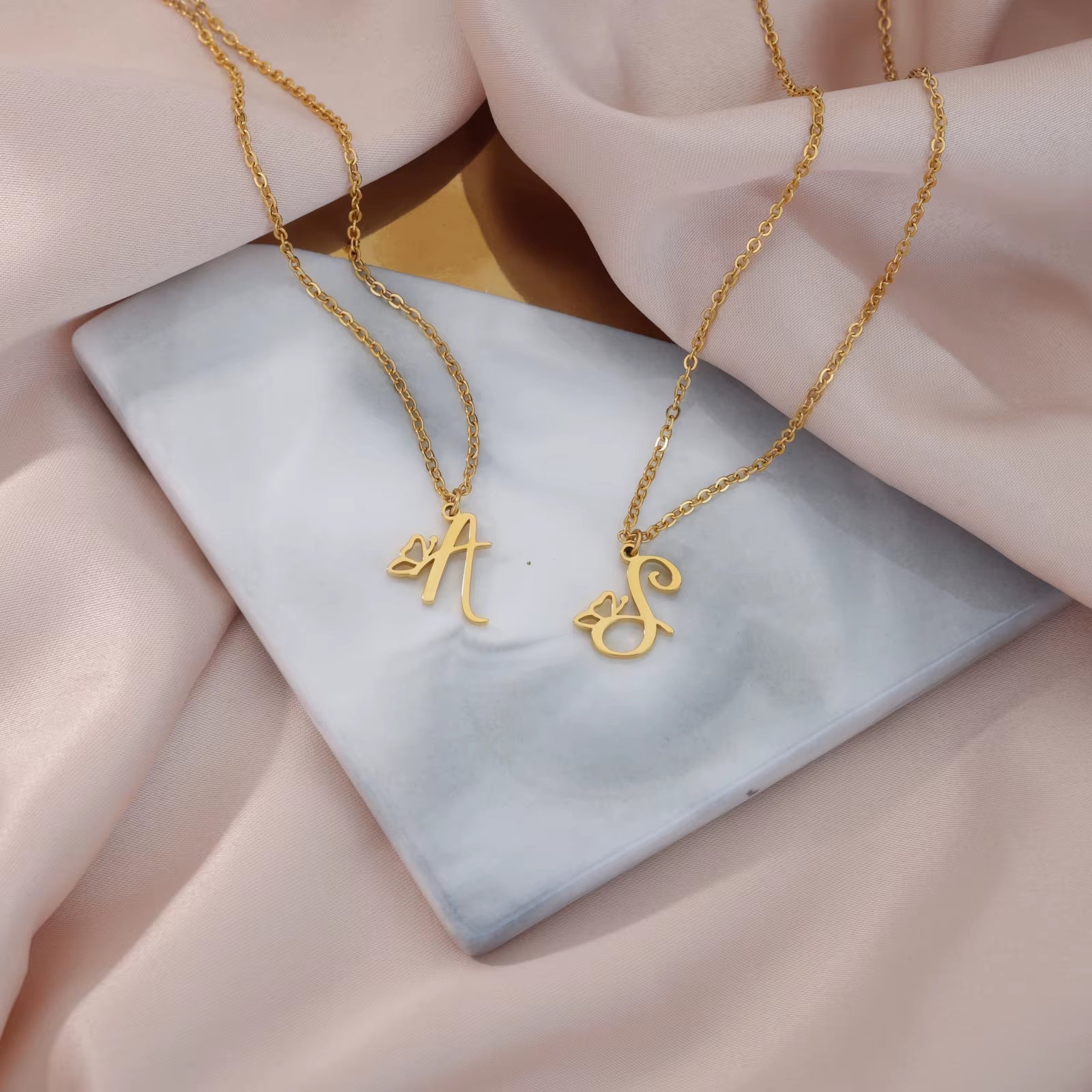 Tiny Initial Letter Necklace for Women Gold Color Stainless Steel Necklaces Name Alphabet Lucky Jewerly Vintage Accessories Gift