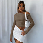 Trendy Fall Winter Long Sleeve Off-Shoulder Chic Feminine Blouse