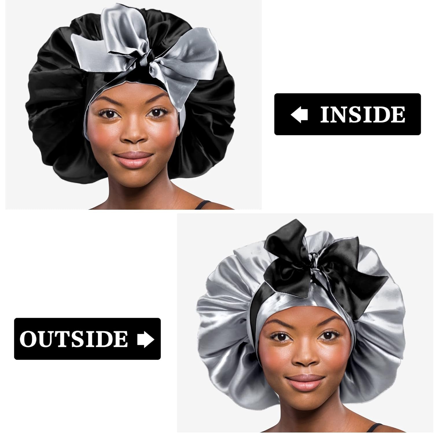 Satin Bonnet for Sleeping, Silk Bonnet Hair Wrap Bonnet for Sleeping Women Double Layer Large with Tie Band Night Cap Gifts