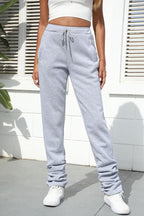 Women Stacked Sweatpants Thick Warm Fleece Lined Pants Drawstring Waist Ruched Active Joggers