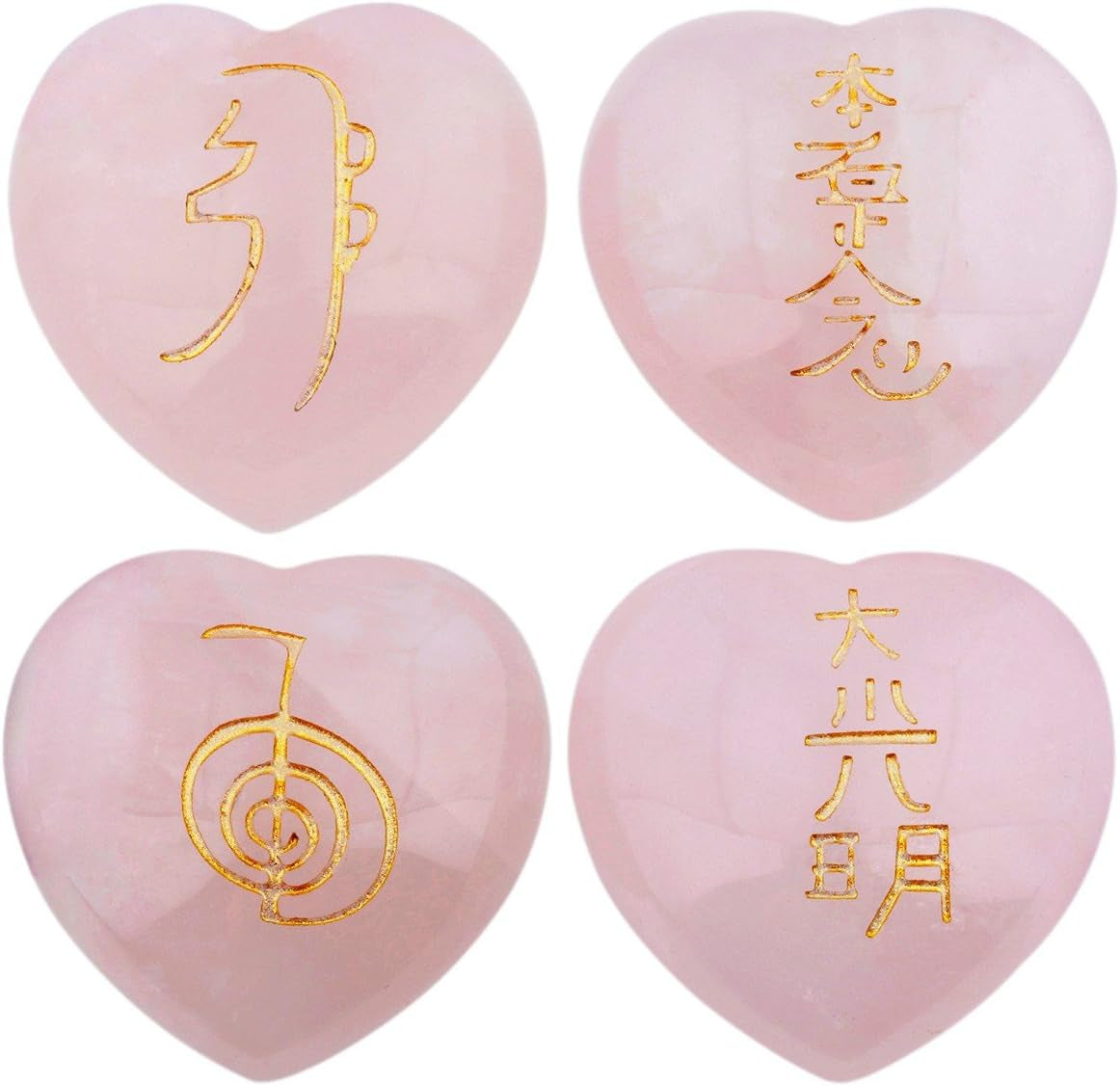 Healing Crystal 4Pcs Rose Quartz Heart Love Stones Hand Carved Worry Stones Palm Pocket Stone Reiki Balancing