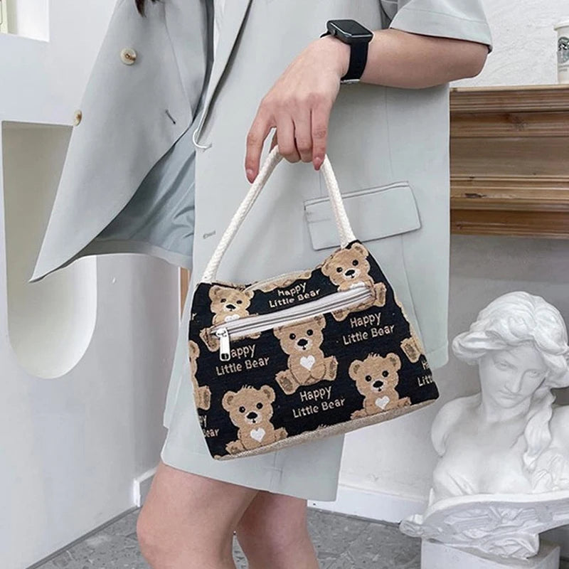 Fashion Cartoon Bear Lunch Bags for Women Large Capacity Tote Picnic Drink Lunchbox Bag Portable Outdoor Office Food Bags