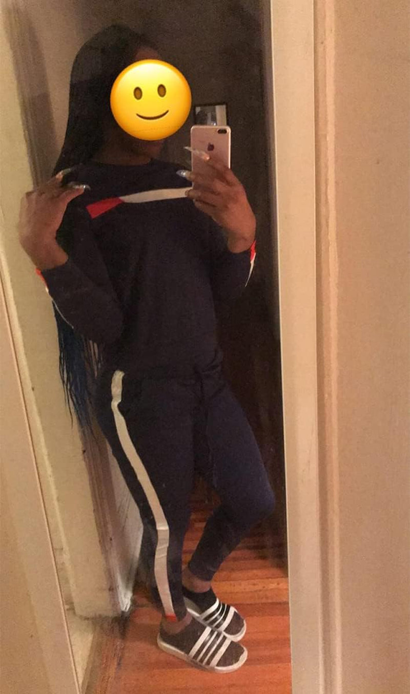 Plus Sweatsuits for Women 2PC Striped Long Sleeve Pullover Sweatshirt Long Sweatpants Tracksuits Sweatsuits Set