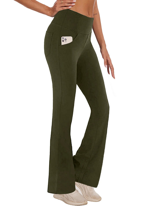 Womens Bootcut Yoga Pants with Pockets Flare Workout Legging High Waist Bootleg Bottoms Activewear Green 3XL