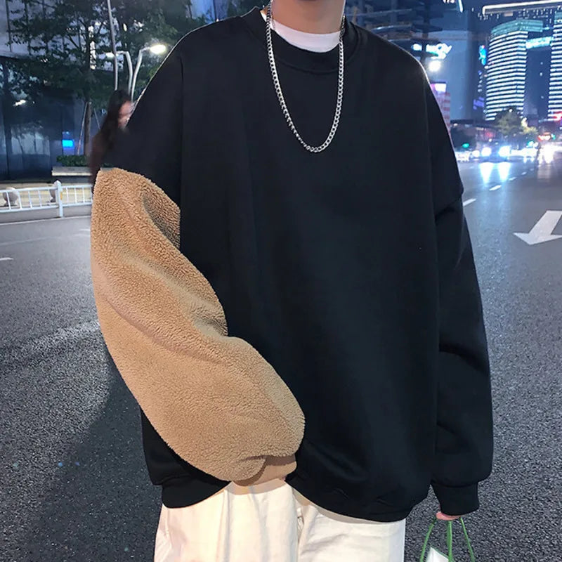 2025 Spring Harajuku Men round Neck Sweatshirt Flocking Cartoon Bear Fleece Long Sleeves Hoodies Unisex Couple Matching Outwear