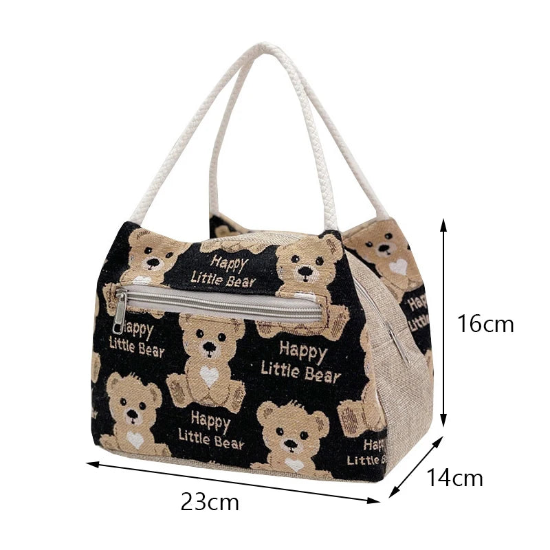 Fashion Cartoon Bear Lunch Bags for Women Large Capacity Tote Picnic Drink Lunchbox Bag Portable Outdoor Office Food Bags