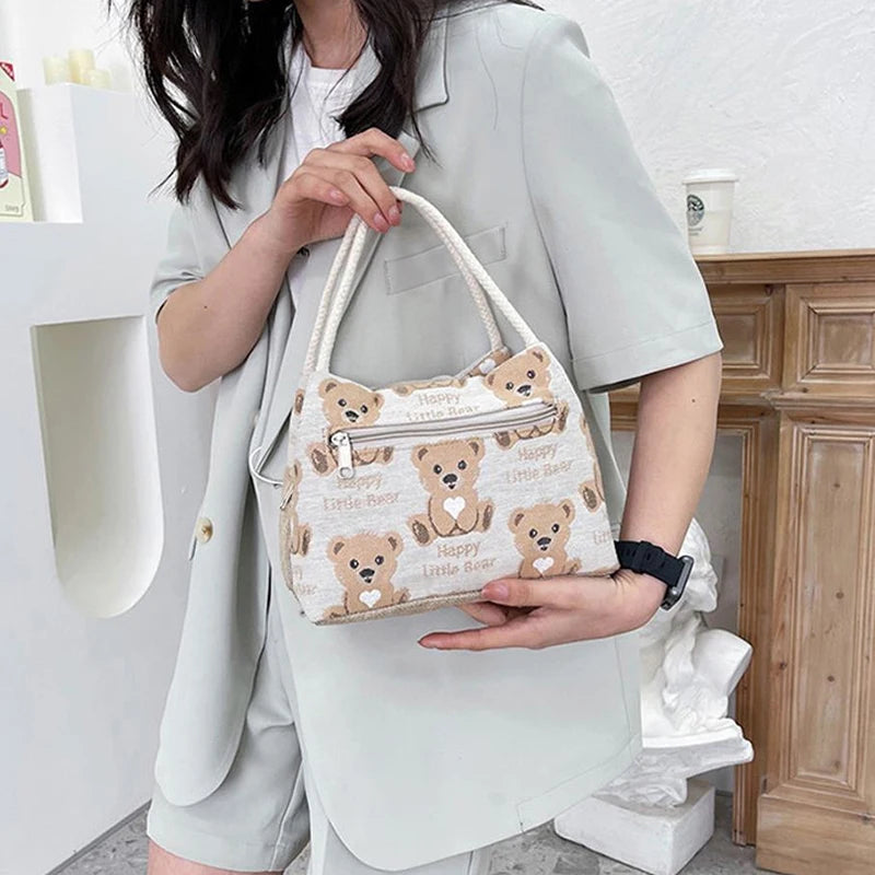 Fashion Cartoon Bear Lunch Bags for Women Large Capacity Tote Picnic Drink Lunchbox Bag Portable Outdoor Office Food Bags