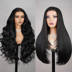 Human Hair Blend Wig Body Wave Wig and Layered Straight Wig Bundles