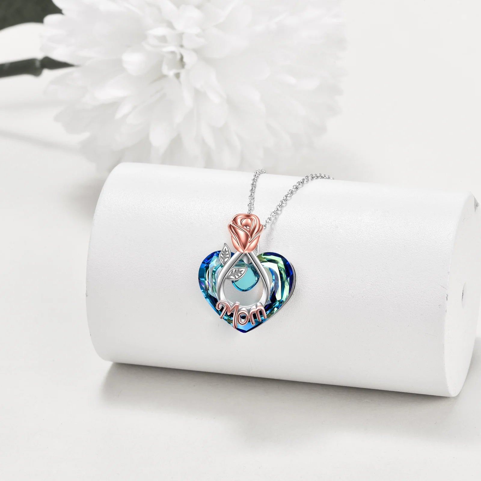 Mothers Day Gifts for Mom Necklace 925 Sterling Silver Mom Necklace with Heart Crystal Necklace Jewerly Mothers Day Gifts for Women Mother