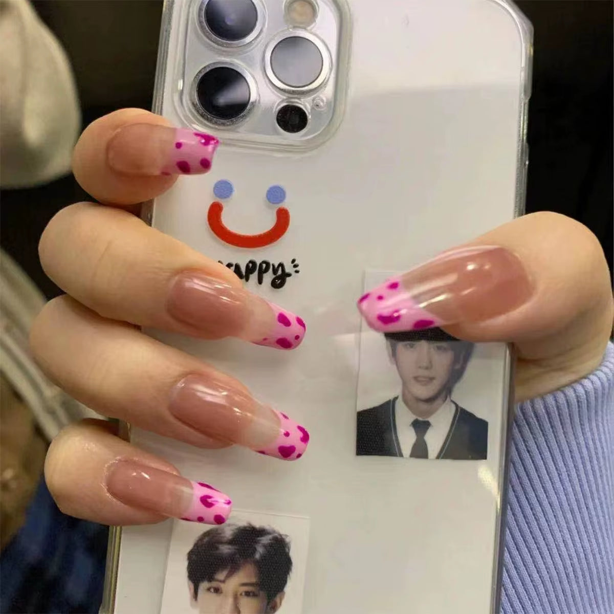 24Pcs Long Ballet French Girls Nail Art White Fake Nails Manicure Press on Nails False with Designs Artificial Wearing Reusable