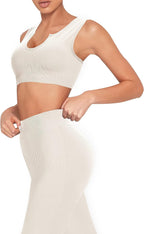 Seamless Workout Sets for Women 2 Piece Ribbed Gym Outfits Sports Bra and Legging Shorts Yoga Set (Beige, Small)