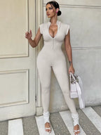 Women Fashion Sleeveless Zipper Neck Sexy Bodycon One Piece Jumpsuit 2023 Summer Streetwear Party Gym Romper Overalls