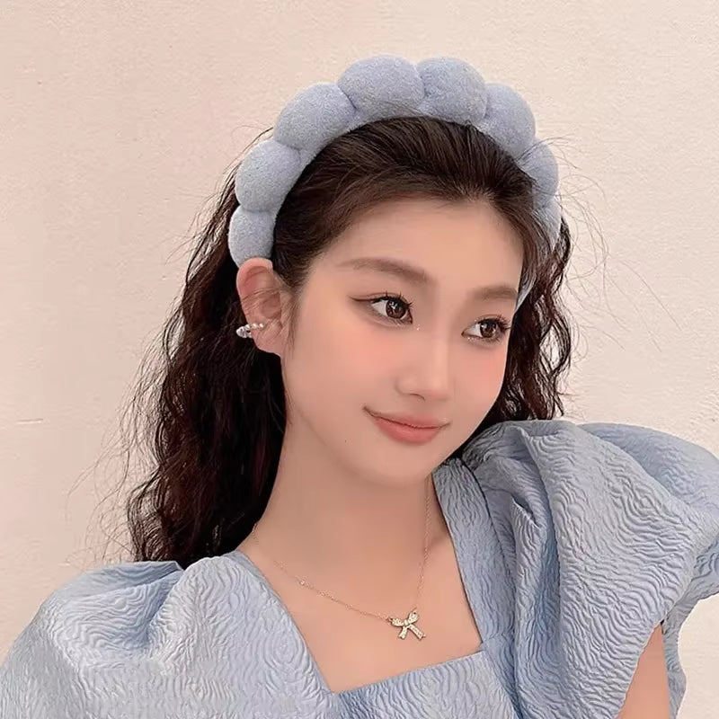 2024 Fashion Sponge Headband for Women Girls Puffy Hair Band Makeup Bubble Retro Terry Cloth Headbands Hair Accessories Headwear