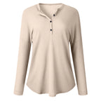 Womens Waffle Knit Tunic Top Long Sleeve V Neck Button up Casual Tops Ribbed Solid Color Henley T Shirts Blouse