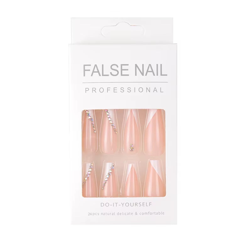 24Pcs Long Ballet French Girls Nail Art White Fake Nails Manicure Press on Nails False with Designs Artificial Wearing Reusable