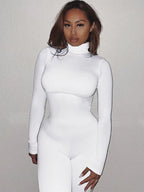 Casual Turtleneck Rompers Womens Jumpsuit Workout Solid Long Sleeve Fashion Elegant Skinny Jumpsuits Sporty Active Wear