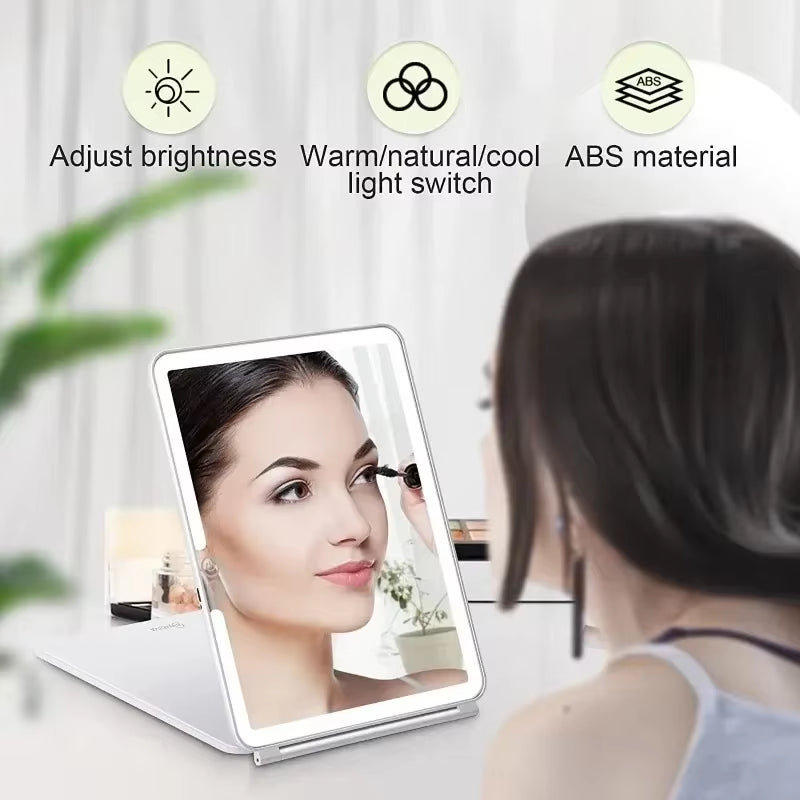 LED Makeup Mirror 10X Magnifying Mirror with Lights Portable Foldable Travel Desk Vanity Table Bath Bedroom Mirrors Makeup Tools