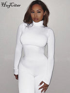 Long Sleeve Solid Turtleneck Skinny Bodycon Jumpsuit Autumn Winter Women Fashion Streetwear Casual Romper