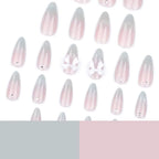 24Pcs Sweet Cat Eye French Press on Nails Diamond-Pointed Three Dimensional Bow Knot Wearable Nail for Women&Girl Almond Nail