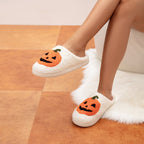 Cute Halloween Slippers for Women Perfect Soft Plush Comfy Warm Slip-On Halloween Pumpkin Slippers Fo Women Indoor Fluffy House Slippers for Women and Men Non-Slip Fuzzy Flat Slides
