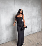 Mingmingxi White Sexy Corset Maxi Dress Party Outfit Women’S Evening Dress Long Black Dinner Ball Gown Elegant Prom Dresses