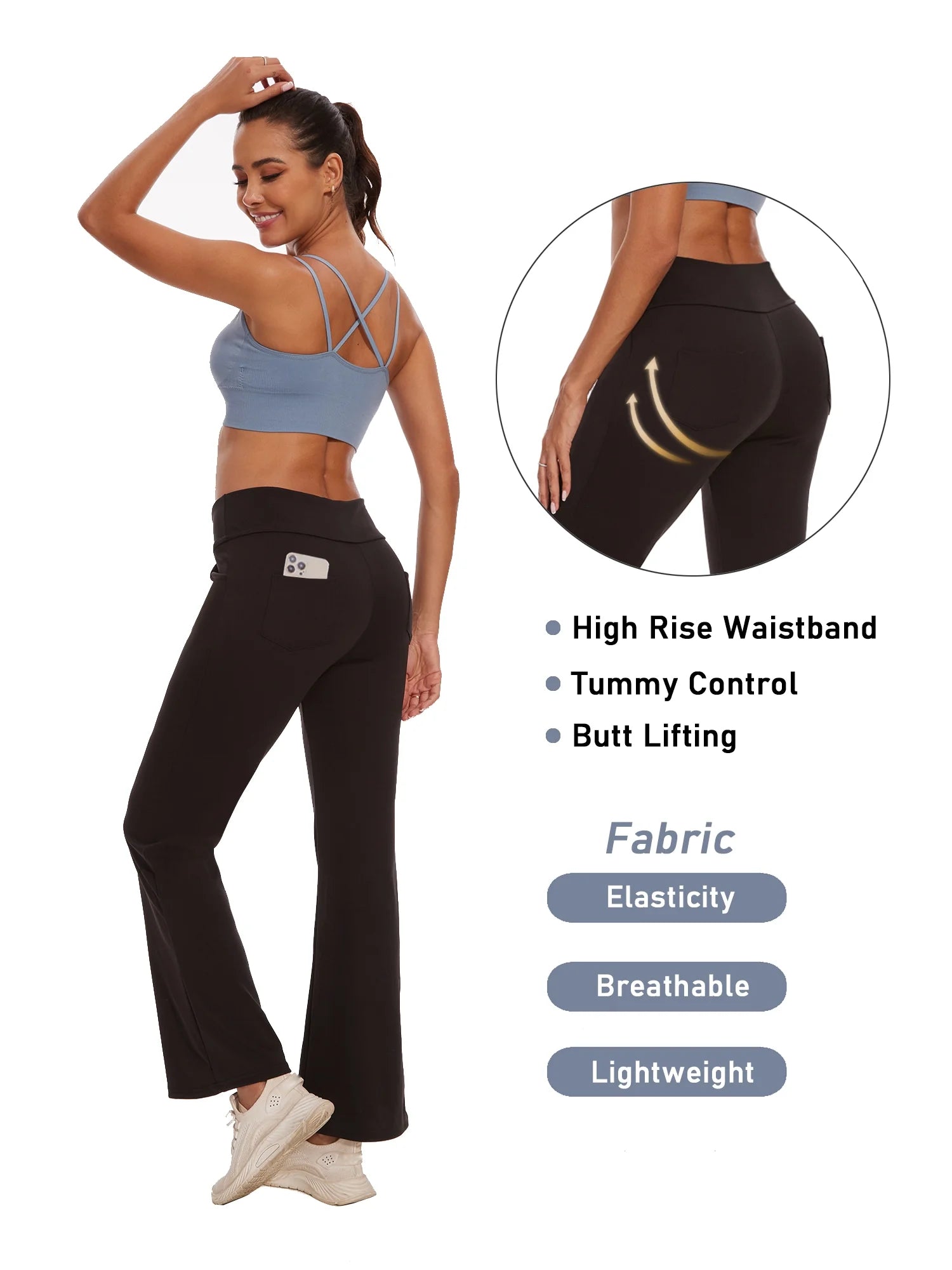 Womens Bootcut Yoga Pants with Pockets Flare Workout Legging High Waist Bootleg Bottoms Activewear Black XL