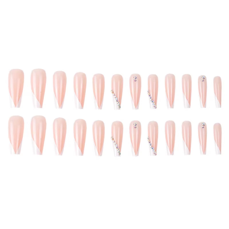 24Pcs Long Ballet French Girls Nail Art White Fake Nails Manicure Press on Nails False with Designs Artificial Wearing Reusable