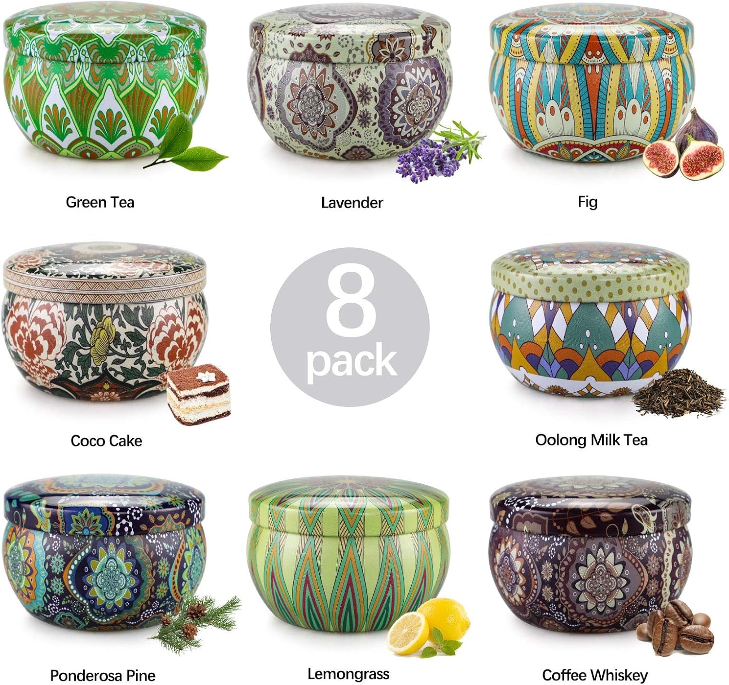 Scented Candles Gifts for Women Mom, Christmas Gifts Soy Candles Gift for Birthday, Stress Relief Massage Meditation Lavender Coffee Cake Candle Ect.-8 Pack 2.5Oz Housewarming Present