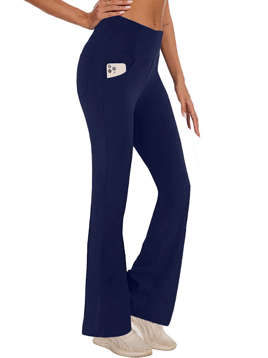 Womens Bootcut Yoga Pants with Pockets Flare Workout Legging High Waist Bootleg Bottoms Activewear Navy Blue 3XL
