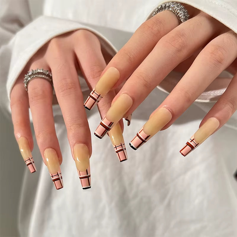 24Pcs Long Ballet French Girls Nail Art White Fake Nails Manicure Press on Nails False with Designs Artificial Wearing Reusable