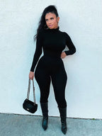 Casual Turtleneck Rompers Womens Jumpsuit Workout Solid Long Sleeve Fashion Elegant Skinny Jumpsuits Sporty Active Wear