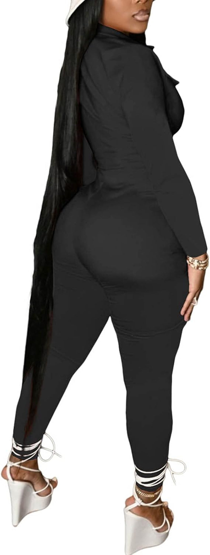 Sexy Full Bodysuit for Women Bodycon Long Sleeve Deep V Neck Jumpsuit One Piece Long Pants Party Clubwear Romper