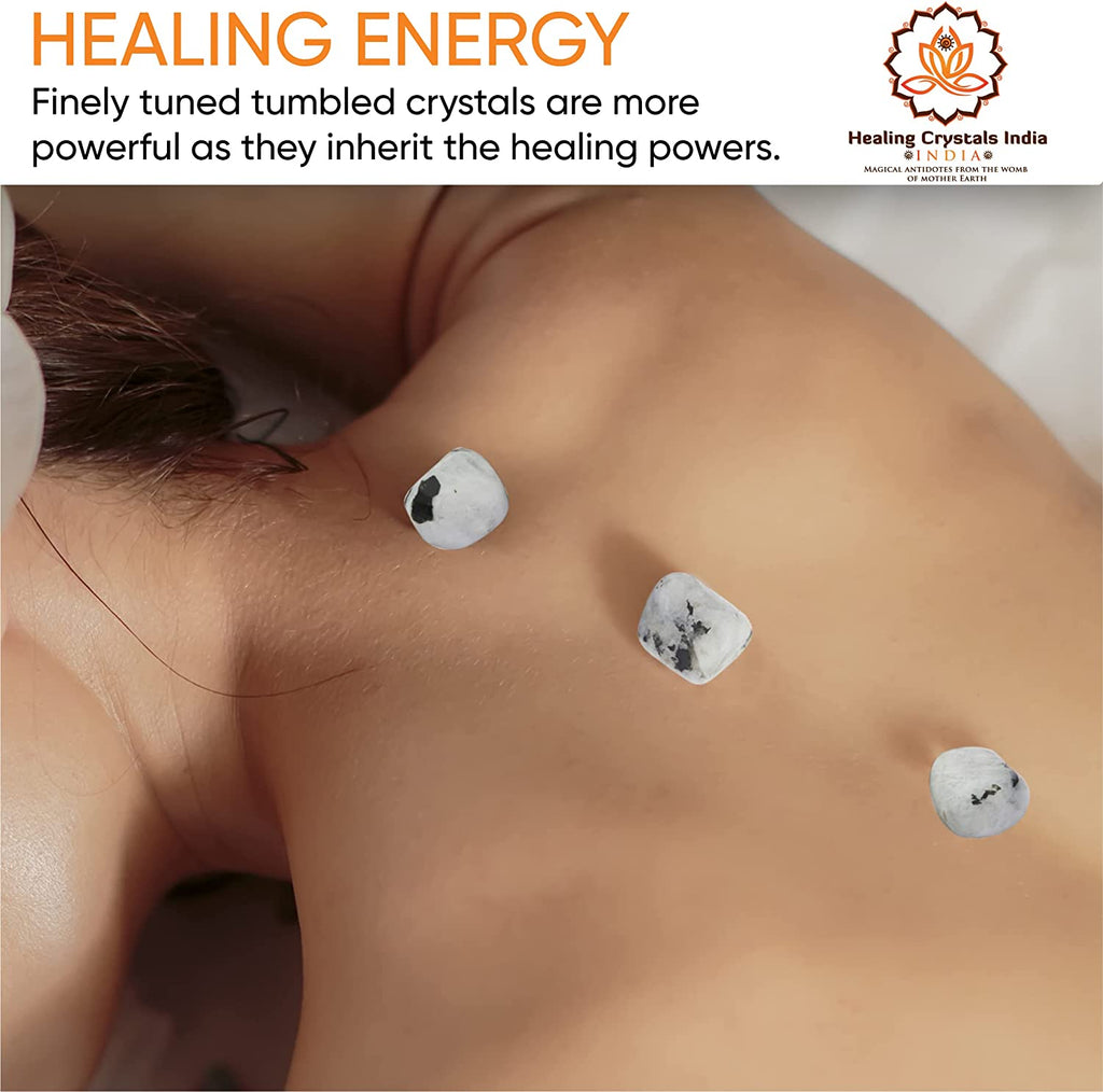 Healing Crystals Rainbow Moonstone Tumbled Stones- Healing Stones and Crystals for Beginners- 8 Piece Real Crystals and Healing Stones - Tumbled Crystals for Witchcraft (8, Rainbow Moonstone)