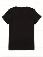 Heart & Graphic Print Crew Neck T-Shirt, Casual Short Sleeve Summer Top, Women'S Clothing