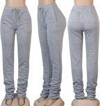 Women Stacked Sweatpants Thick Warm Fleece Lined Pants Drawstring Waist Ruched Active Joggers