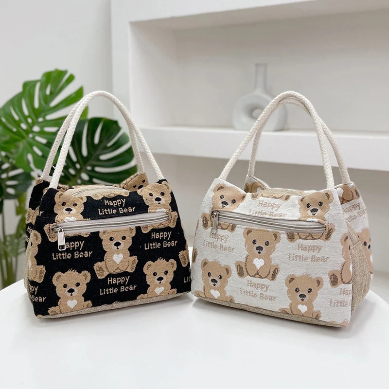 Fashion Cartoon Bear Lunch Bags for Women Large Capacity Tote Picnic Drink Lunchbox Bag Portable Outdoor Office Food Bags