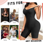Women Seamless V Neck Bodysuit Tops Slim Fit Full Body Shaper Comfort Shapewear Butt Lifter Leotard Stretchy Jumpsuit (Black, Medium/Large)