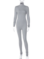 Long Sleeve Solid Turtleneck Skinny Bodycon Jumpsuit Autumn Winter Women Fashion Streetwear Casual Romper