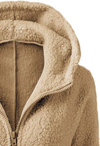 Casual Long Sleeve Full Zip up Lined Furry Fleece Solid Color Hoodie Sweatshirt Jacket Coat with Pockets