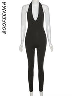 Backless Halter Deep V Neck Bodycon Jumpsuit Women Rompers Sexy Club Jumpsuits Sporty One Piece Outfits C87-BB20