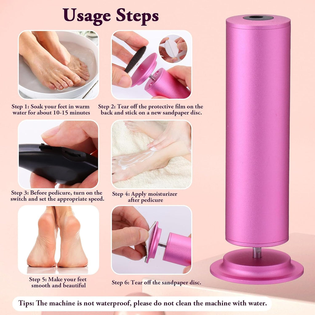 Electric Foot Callus Remover, Adjustable Speed ​​(0-600Rpm), Adjustable Speed Foot Scrubber with 60 Pcs Sandpaper Discs, Electric Callus Remover for Feet,Pedicure Tool for Men and Women,Pink