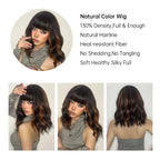 Brown Curly Synthetic Wig Short Wavy Bob Ombre Wigs Platinum Highlight Wig Daily Party Wig for Women Heat Resistant Wig