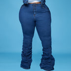 European and American plus Size Women'S Clothes Fall Winter Cowboy Two-Piece Pleated Pile Pants