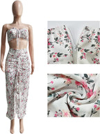 2 Piece Outfits for Women Skirt Sets Summer Two Piece Boho Floral Print Beach Maxi Dress Sexy Crop Tube Top Jumpsuit White L